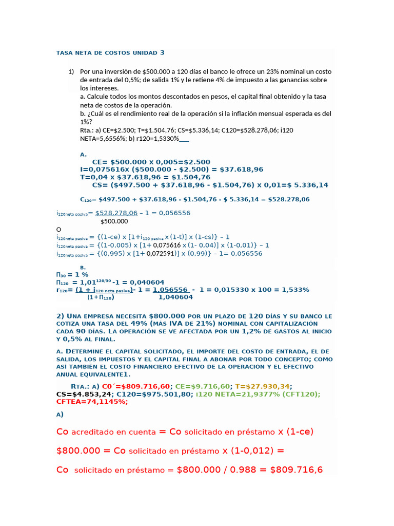 Cálculo de Costos y Rendimientos Financieros | PDF | Interés | Economía ...