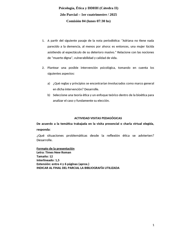 2do Parcial 1er Cuat 2025 Com 04 | PDF | Utilitarismo