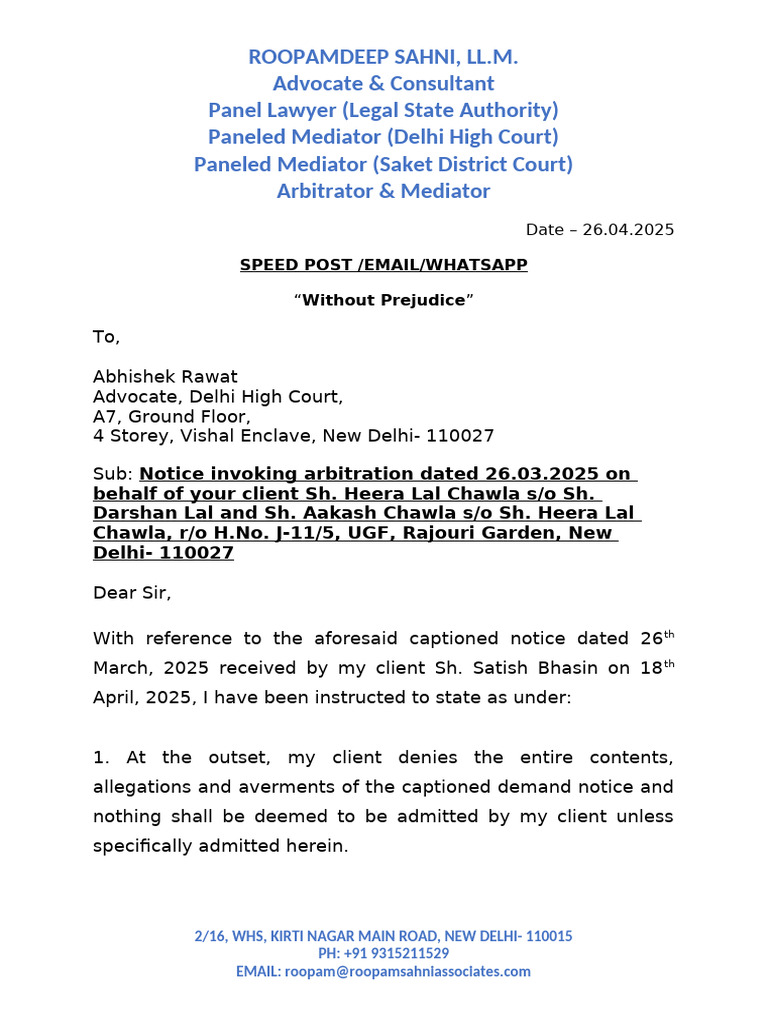 Arbitration Notice Response Letter | PDF | Common Law | Justice