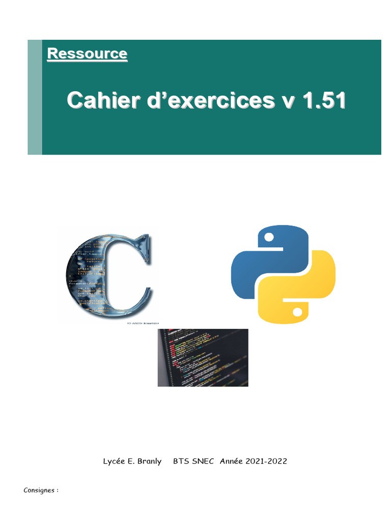 Cahier d'exercices en Langage C BTS SN-EC | PDF