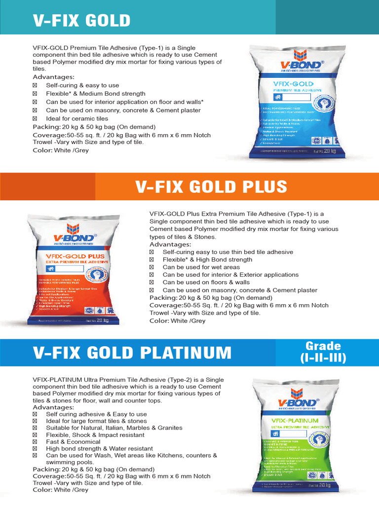 V Bond Vfix Platinum Ultra Premium Tile Adhesive | PDF | Tile | Adhesive