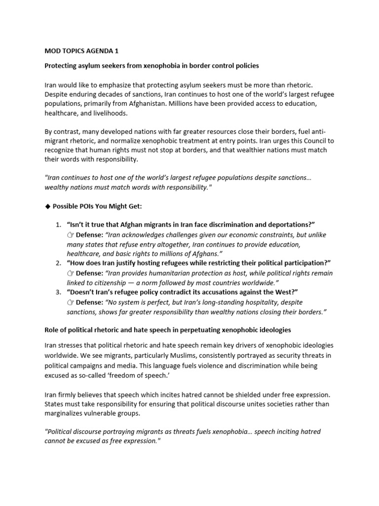 Mod Topics Agenda 1 | PDF | Xenophobia | Refugee