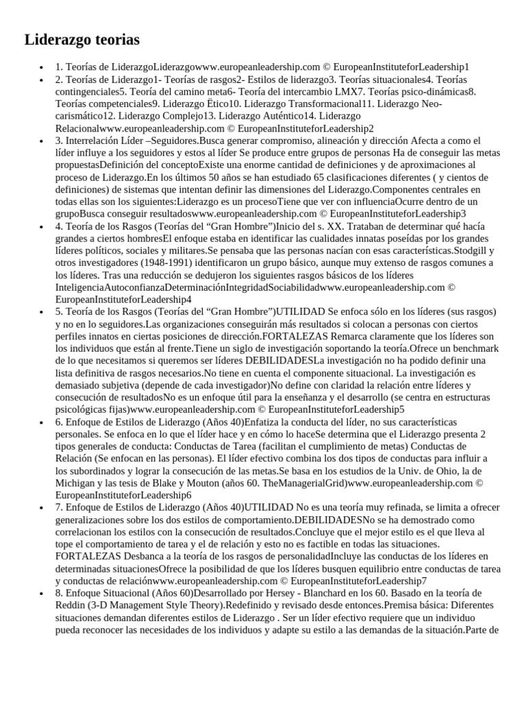 Teorías de Liderazgo: Tipos y Enfoques | PDF | Liderazgo | Comportamiento