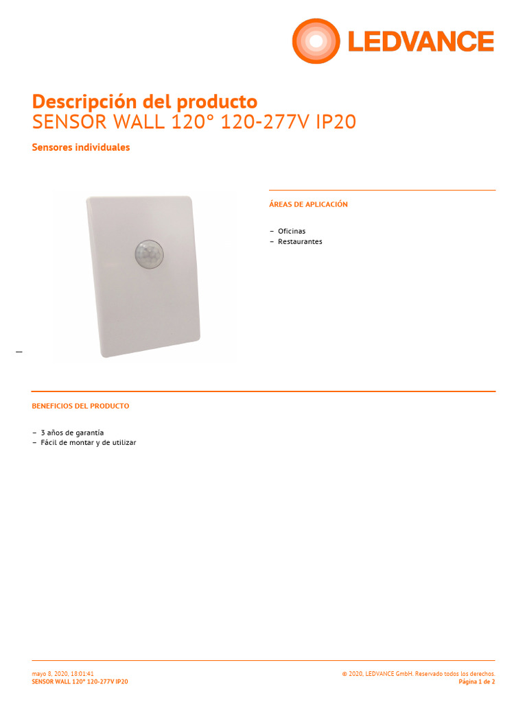 ZMP 3498478 Sensor Wall 120 120-277V Ip20 | PDF