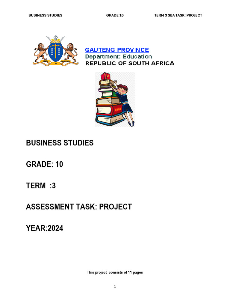 2025 Business Studies Grade 1o Term 3 Sba Task Project F | PDF ...