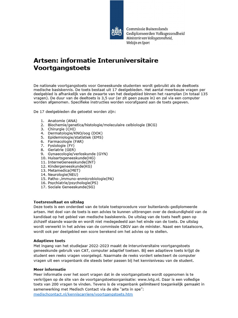 Artsen Informatie Universitaire Voortgangstoets | PDF