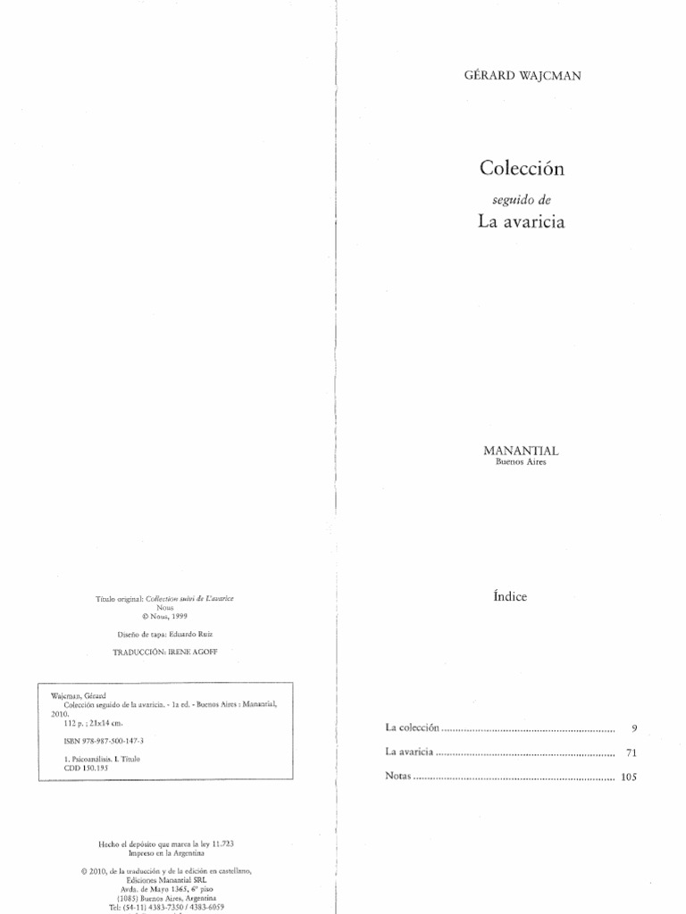 WAJCMAN - Colección Seguido de La Avaricia (ENTERO) | PDF