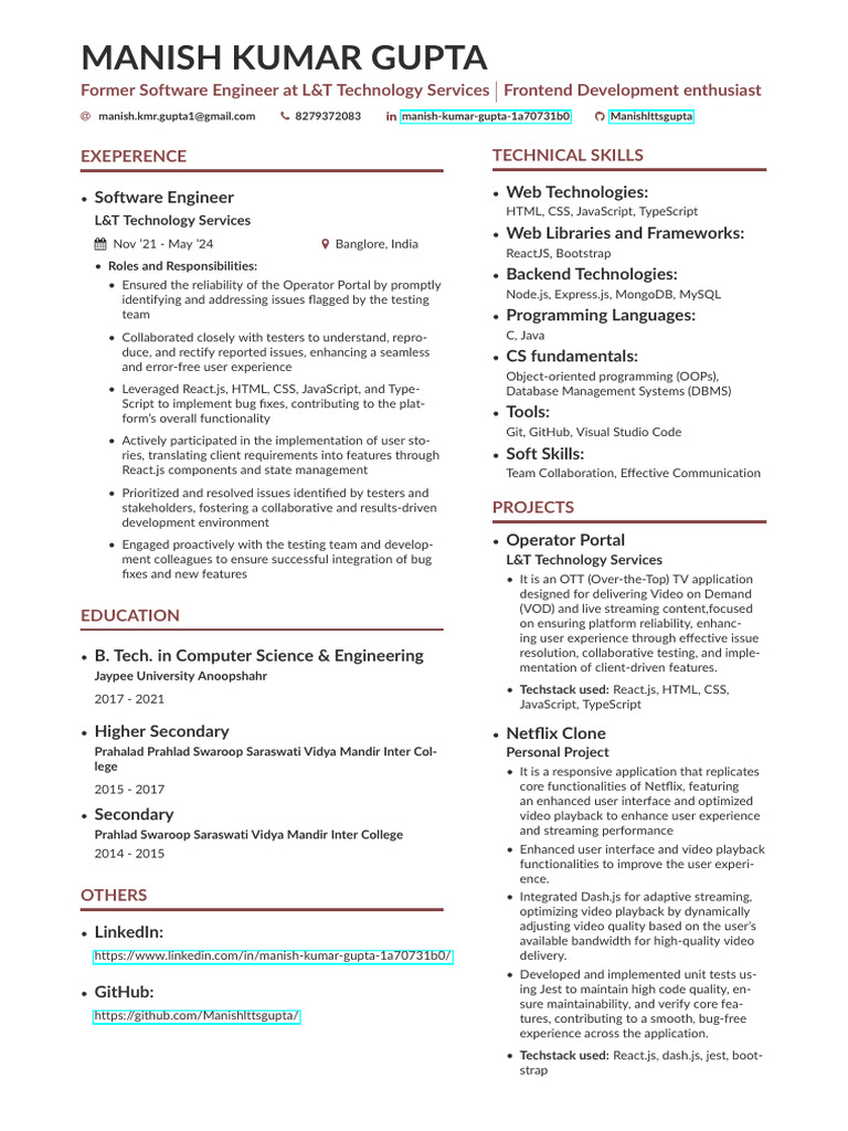 Manish Kumar Gupta: Frontend Developer | PDF | Java Script | Software ...