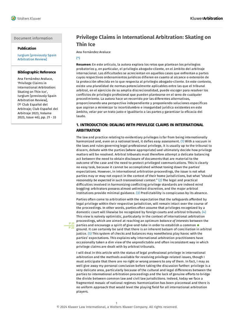 Privilege Claims in International Arbitration | PDF | Arbitral Tribunal ...