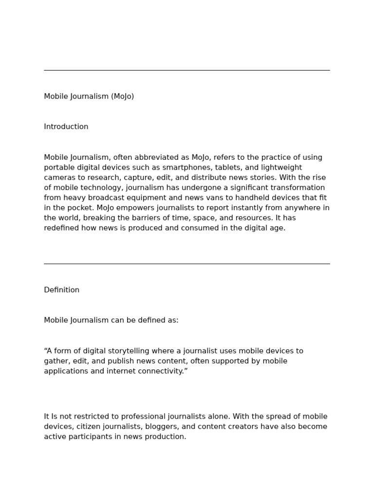 Understanding Mobile Journalism (MoJo) | PDF | Journalism | Smartphone