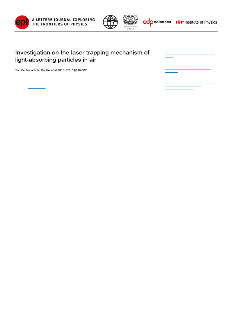 Investigation On The Laser Trapping Mechanism Light Absorbing Particles ...