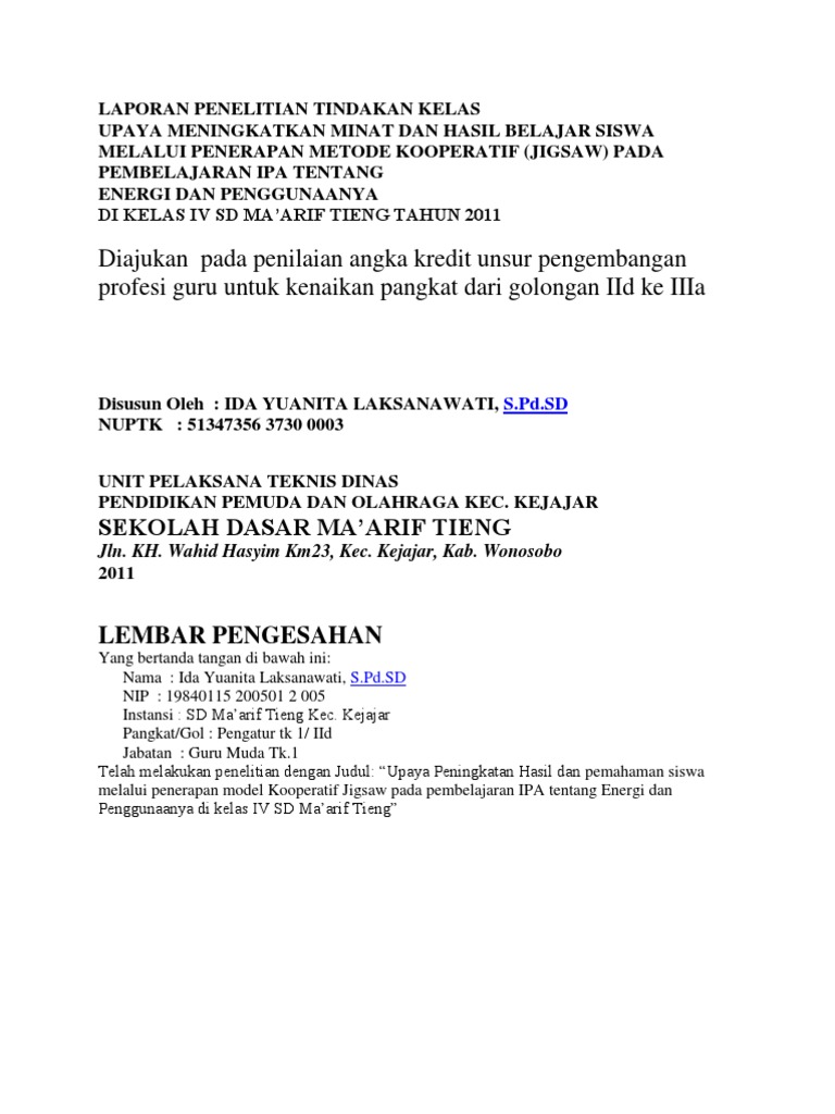 Laporan Penelitian Tindakan Kelas