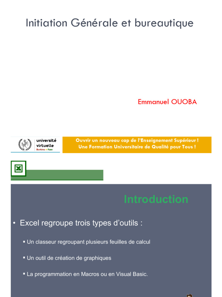 Introduction à Excel et ses fonctions | PDF | Microsoft Excel | Feuille ...
