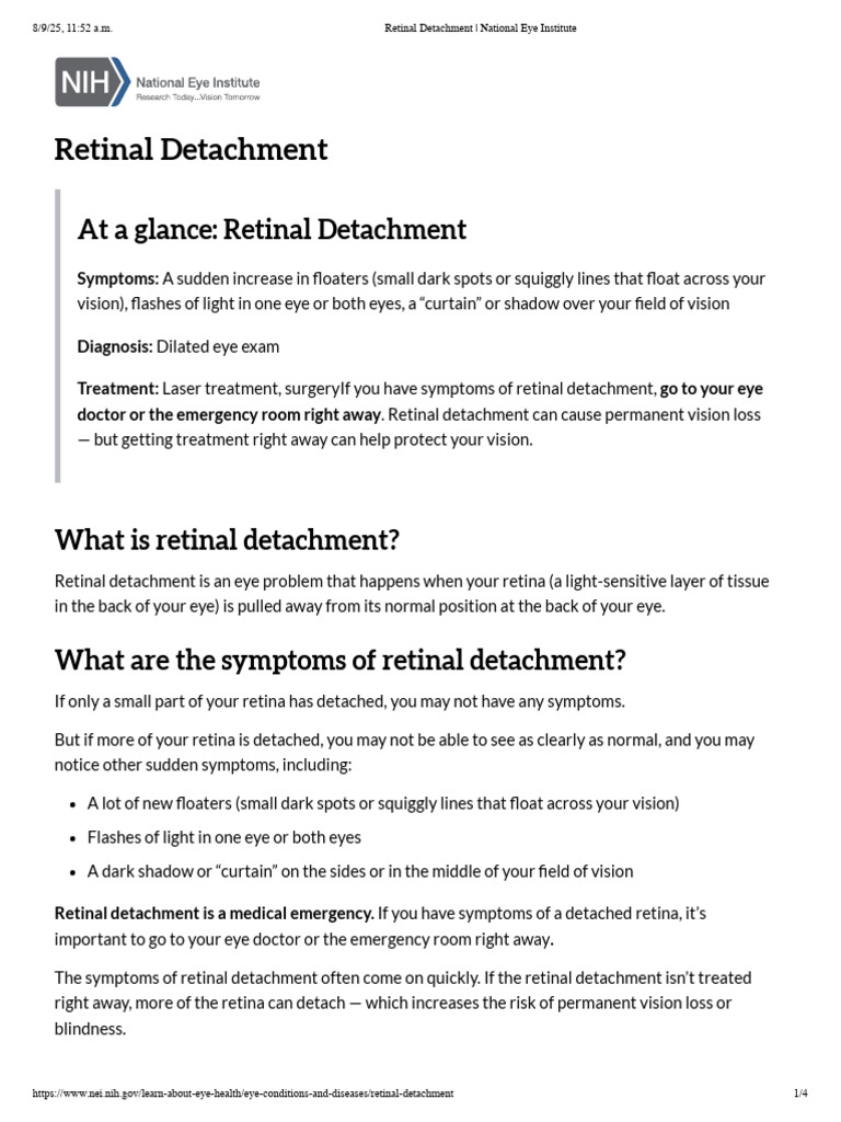 Retinal Detachment - National Eye Institute | PDF | Vision | Medical ...