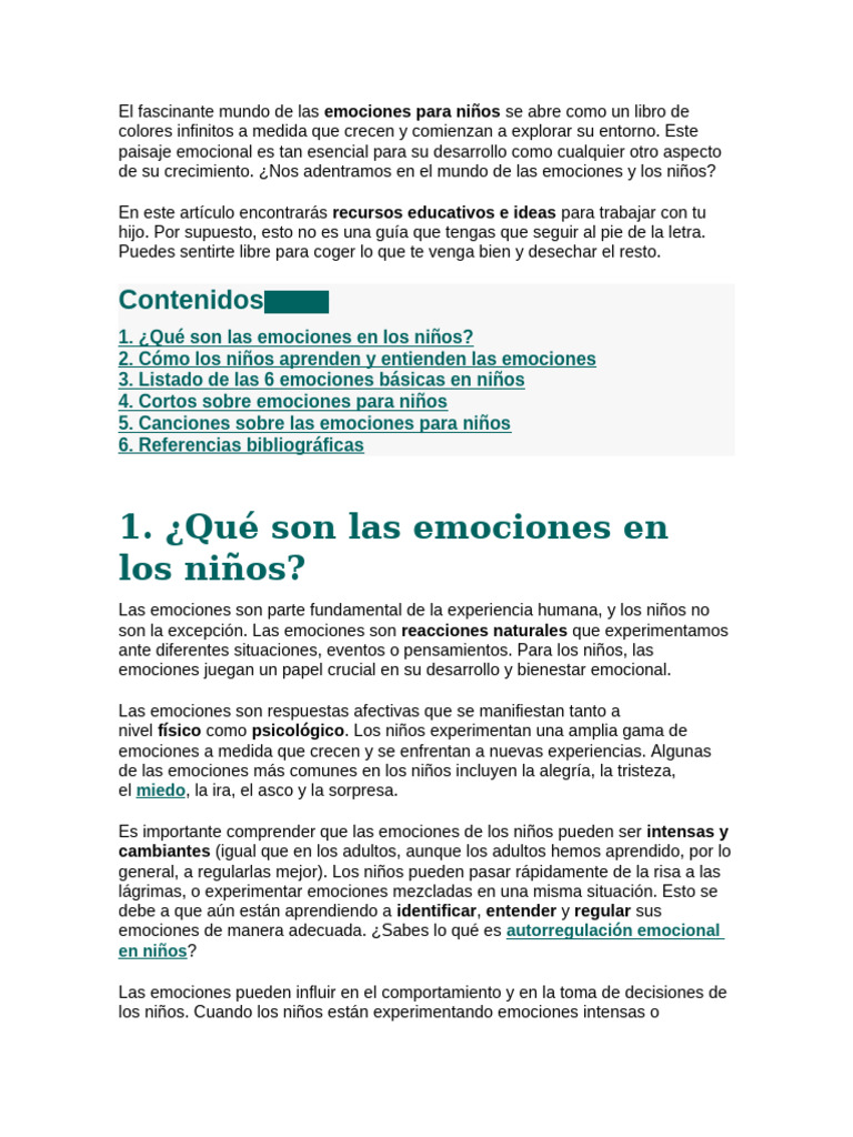 Emociones en Niños: Guía Educativa | PDF | Las emociones ...