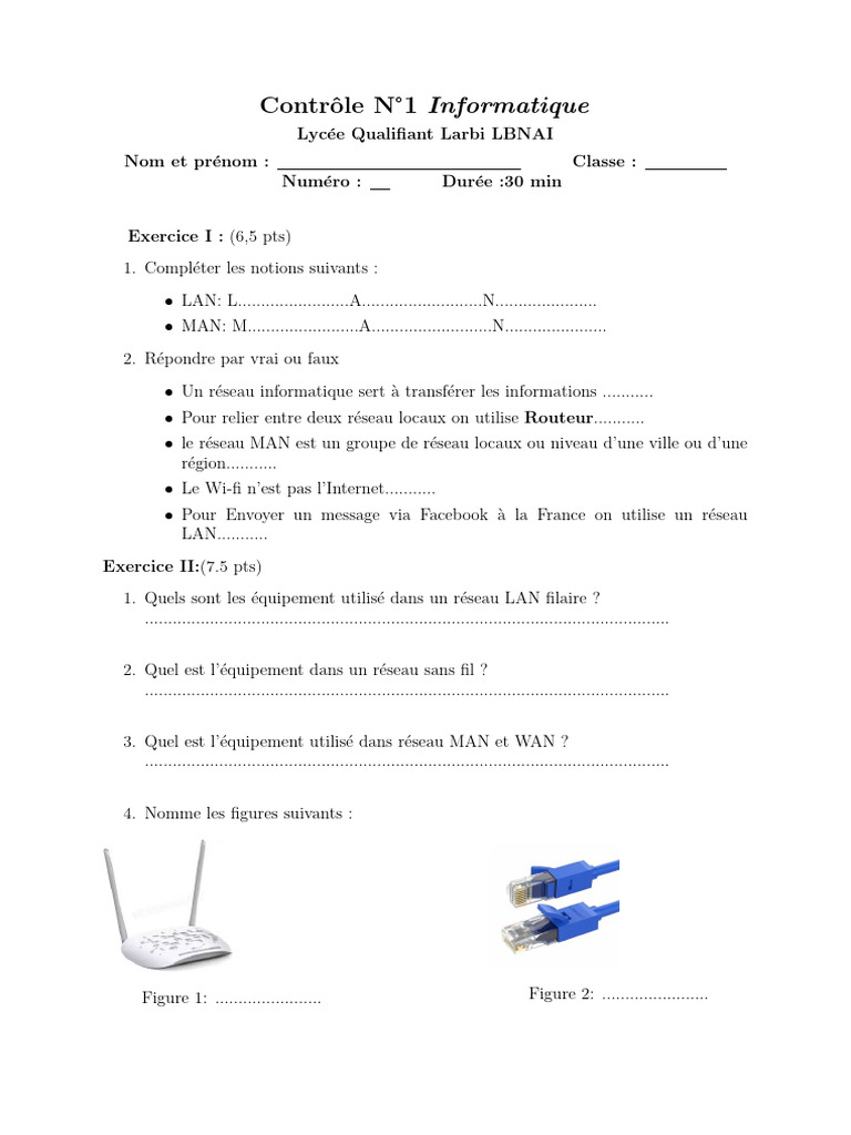 Contrôle Informatique sur Réseaux LAN et MAN | PDF | Informatique ...