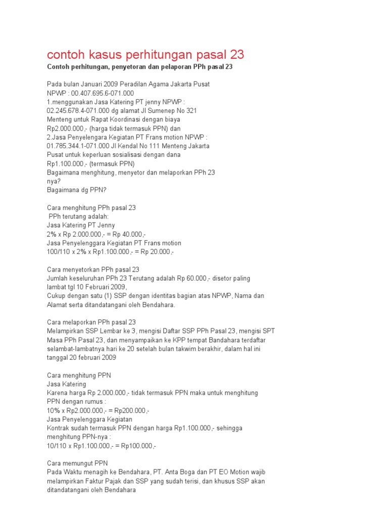 Contoh Soal Pph Pasal 23 Dan Jurnalnya Berbagai Contoh
