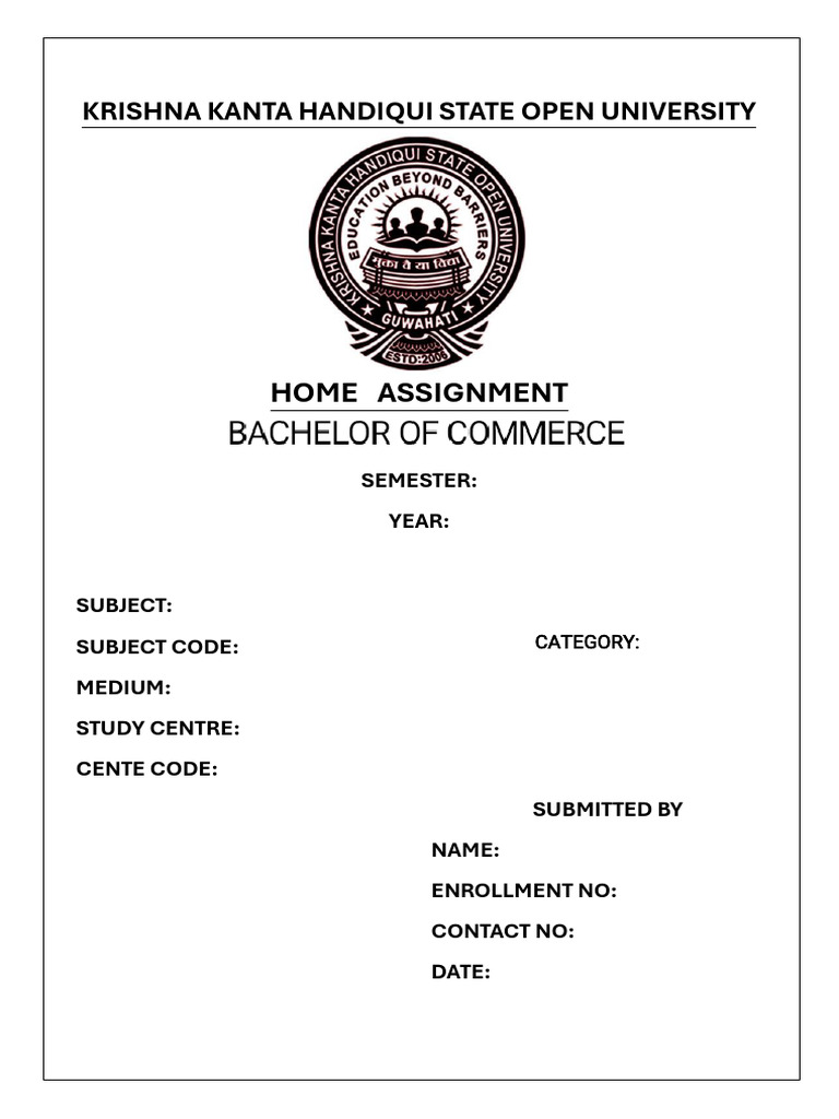 Bcom Assignment Front Page PDF | PDF