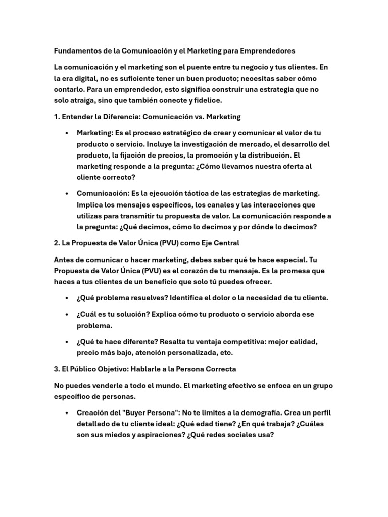 Fundamentos de La Comunicación y El Marketing para Emprendedores | PDF ...