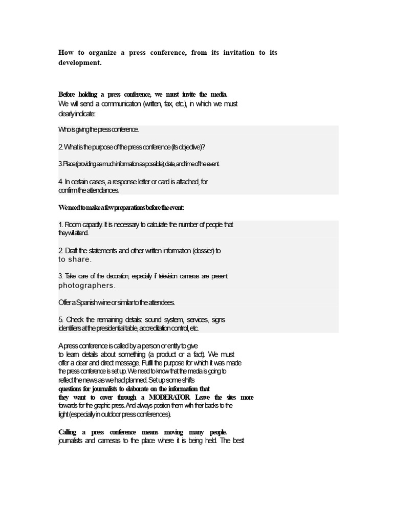 Guide to Organizing a Press Conference | PDF | Communication | Human ...