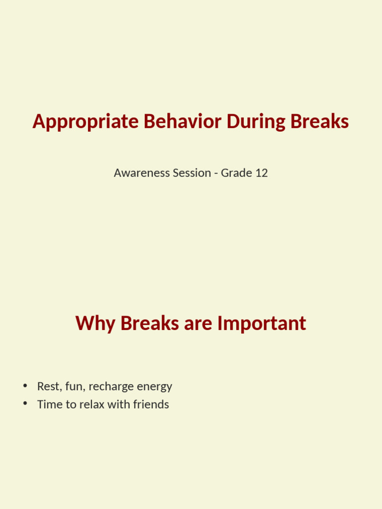 Grade 12 Break Time Behavior Guide | PDF