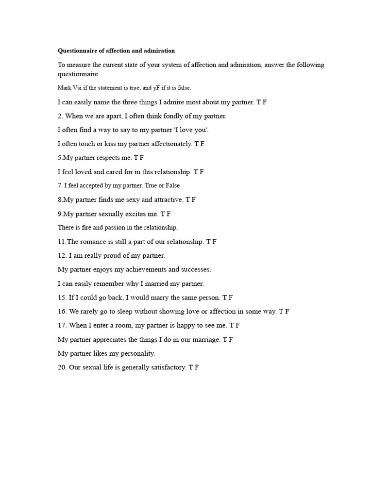 Questionnaire of Affection and Admiration | PDF