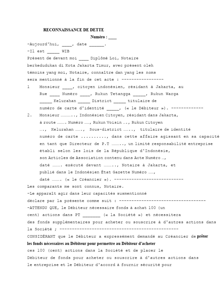 Reconnaissance de Dette en Indonésie | PDF | Débiteur | Dettes