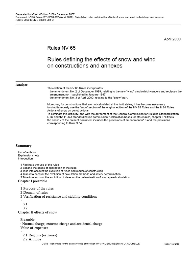 Wind Rules NV 65 Rules Defining The Effects of Snow and Wind On ...