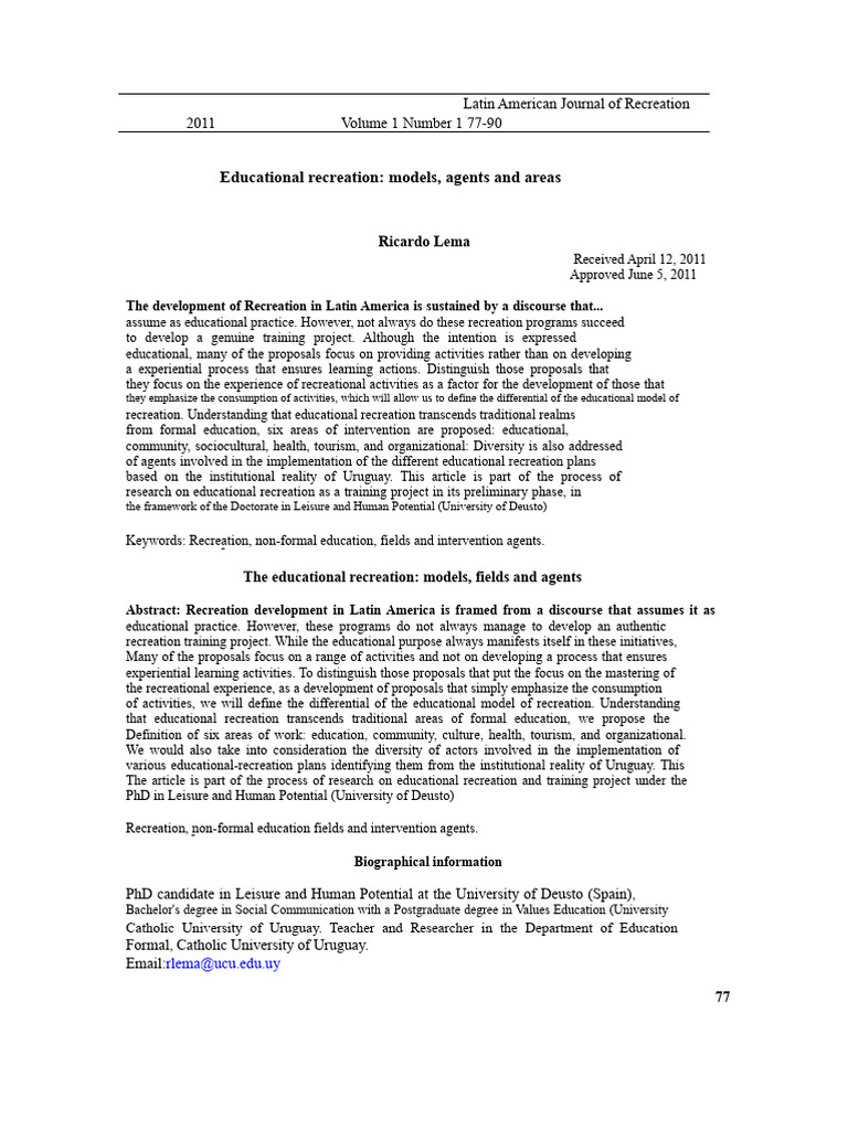 Lema, R. Educational Recreation | PDF | Non Governmental Organization ...
