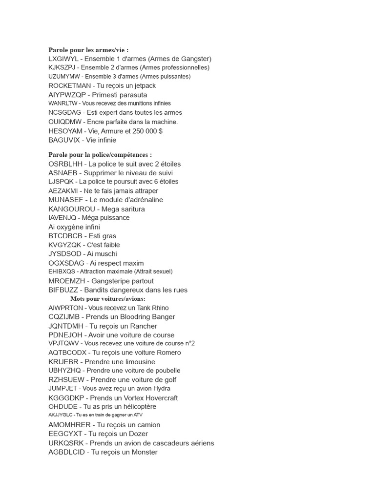 Codes GTA San Andreas | PDF