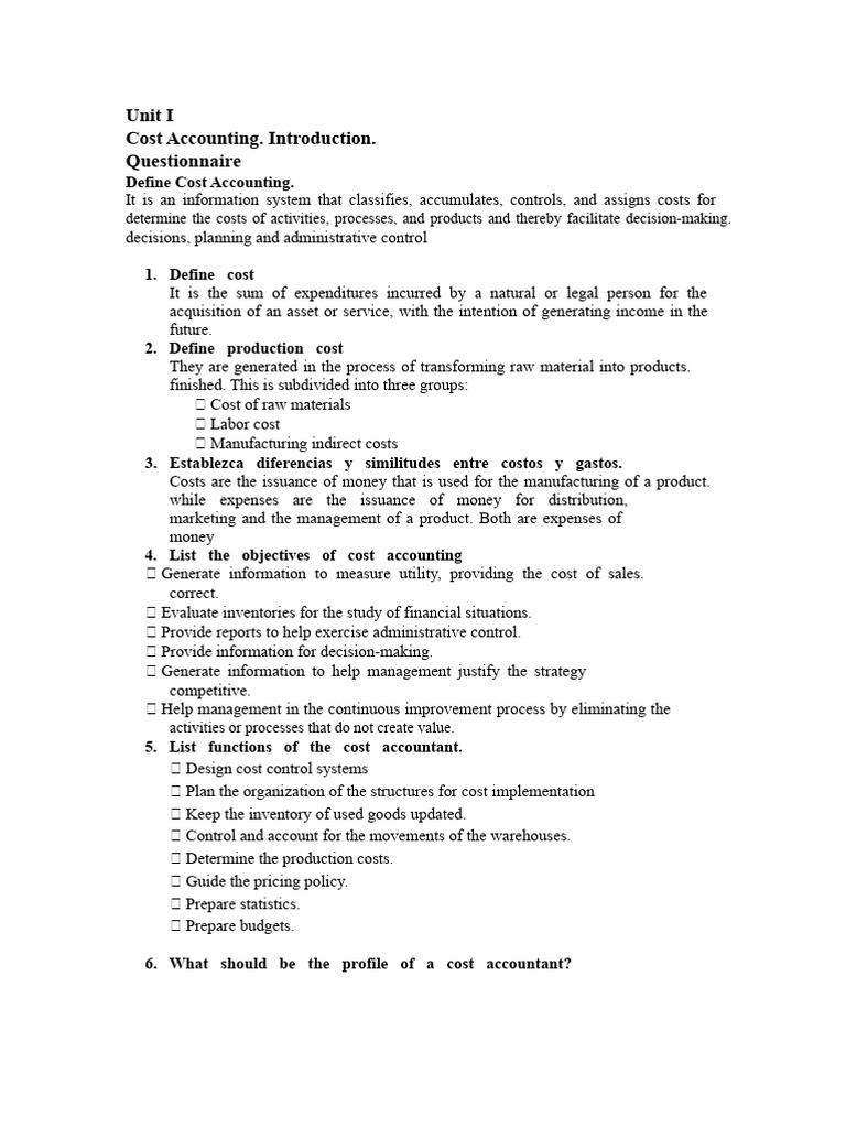 Cost Accounting Questionnaires | PDF | Cost Accounting | Inventory