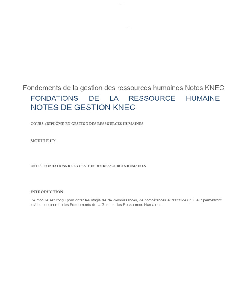 Fondements de la gestion RH en entreprise | PDF | Gestion des ...