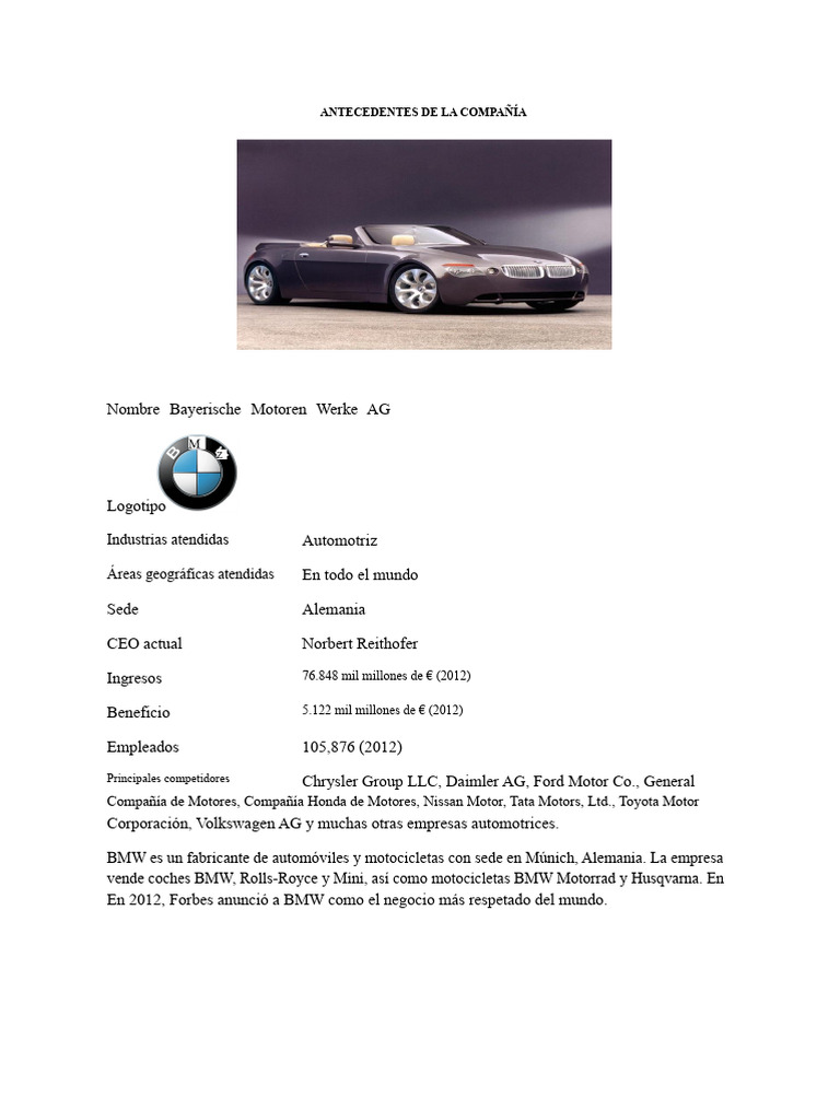 Historia y Estrategia de BMW AG | PDF | Business | BMW