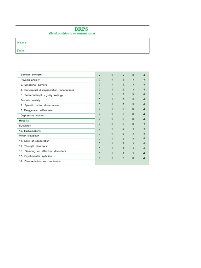 Brief Psychiatric Rating Scale Guide | PDF | Schizophrenia | Mental ...