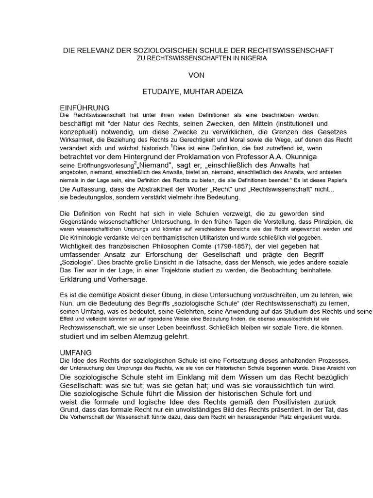 Die Relevanz Der Soziologischen Schule Der Rechtswissenschaft Für Das ...