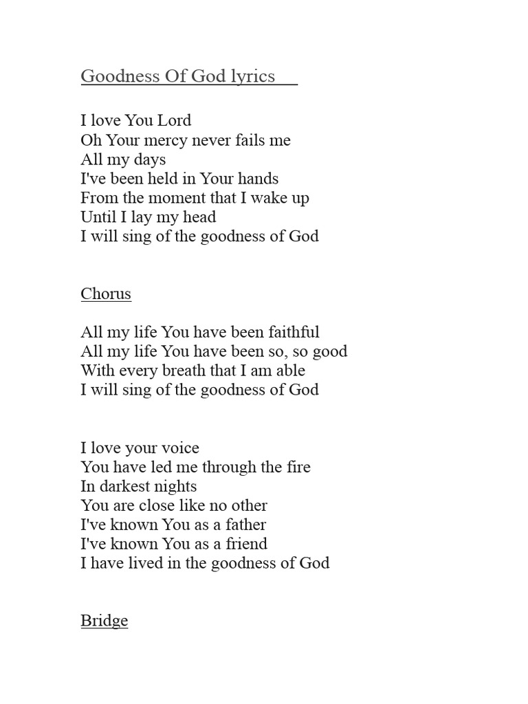 Goodness of God Lyrics Summary | PDF
