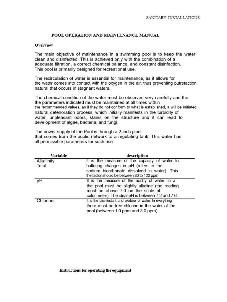 Pool Opening Chemical Guidelines | PDF | Chlorine | Water Purification