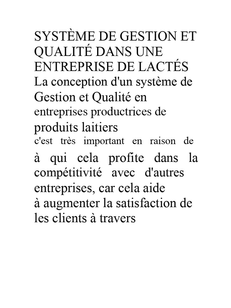 Gestion de la qualité en entreprise laitière | PDF | Management de la ...