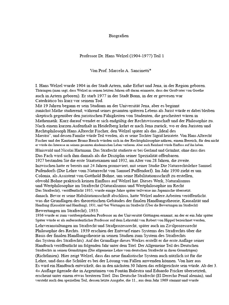 Biografie Des Professors Dr. Hans Welzel (1904-1977) Von Prof. Marcelo ...