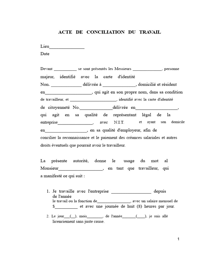 Acte de Conciliation du Travailleur | PDF