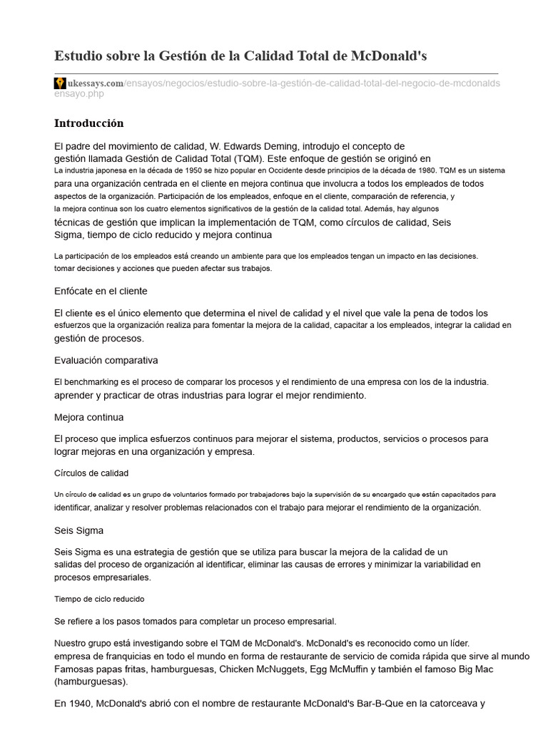 TQM en McDonald's: Estrategias Clave | PDF | Benchmarking | Calidad ...