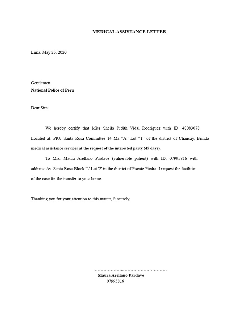 Medical Assistance Certification Letter | PDF