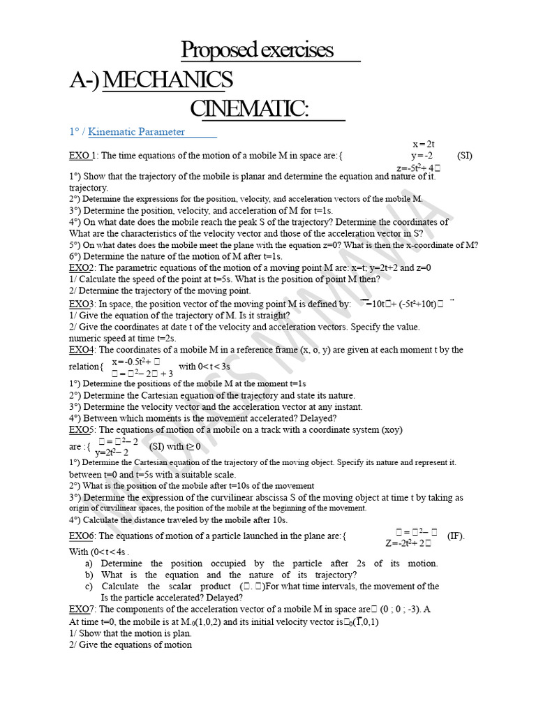 Proposed Exercises in Mechanics | PDF | Acceleration | Kinematics