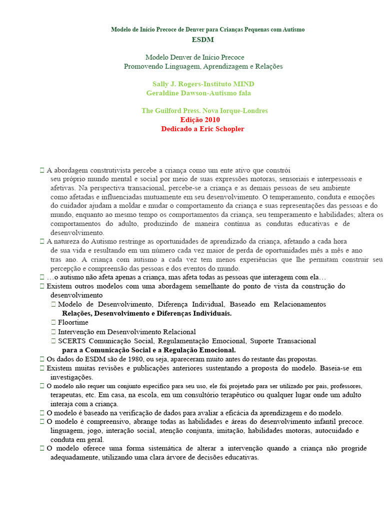 ESDM: Modelo Denver para Autismo Infantil | PDF | Autismo | Aprendizado