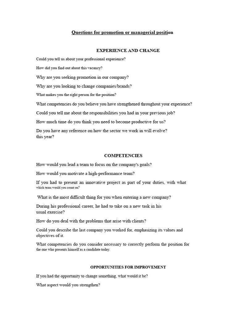 Questions For Promotion or Executive Position | PDF