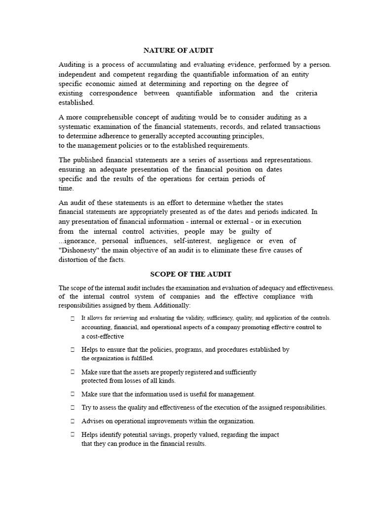 Nature and Scope of The Audit | PDF | Audit | Internal Control