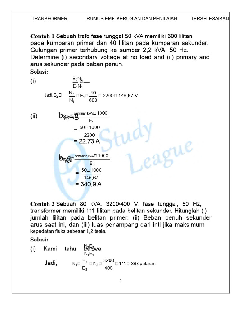 Rumus dan Contoh Transformator EMF | PDF