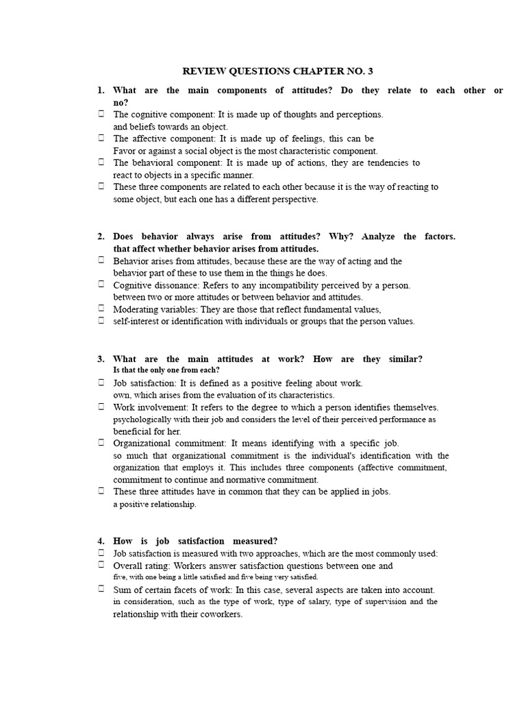 Review Questions Chapter No. 3 | PDF | Job Satisfaction | Attitude ...