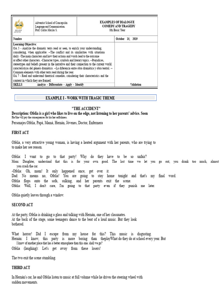 Dramatic Dialogue Examples: Comedy & Tragedy | PDF