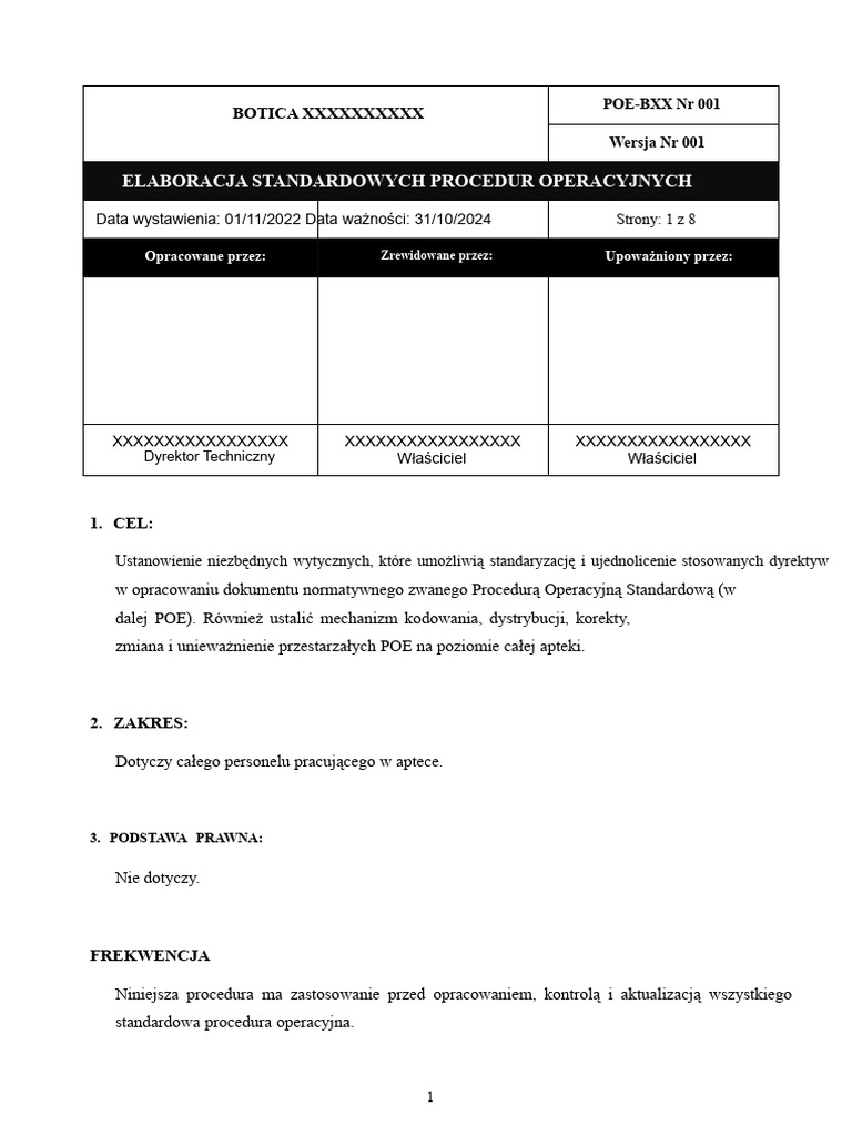 Poes 001 Opracowanie Standardowych Procedur Operacyjnych | PDF